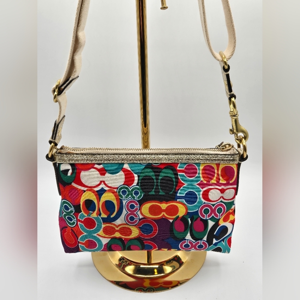COACH POPPY Crossbody Nylon Op C Print Vibrant Colors - Picture 8 of 12
